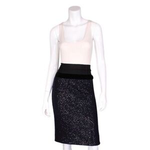 Nina Ricci Navy and Black Sequin Pencil Skirt